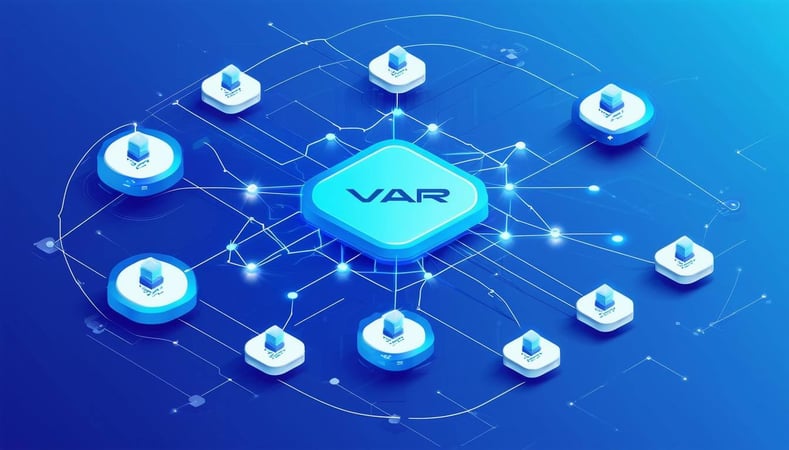 Isometric 3D illustration of a digital ecosystem, showing interconnected nodes and pathways forming a network-1