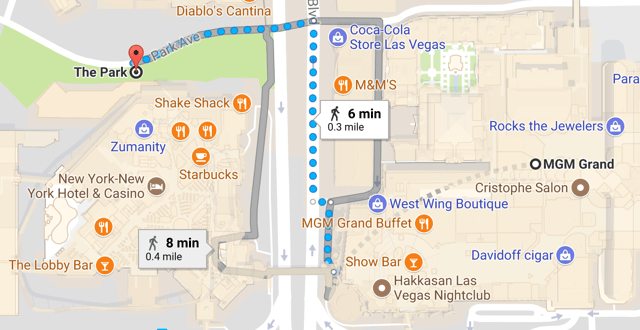 map to The Park in Las Vegas for Intacct conference about time and leave management