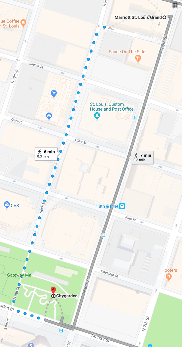 map to City Garden in St. Louis for DSLUG conference about expense management