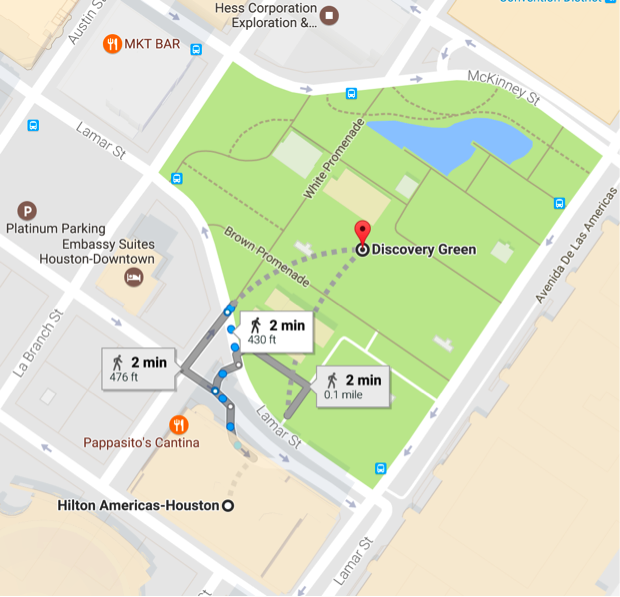 map to Discovery Green for purchasing card software conference