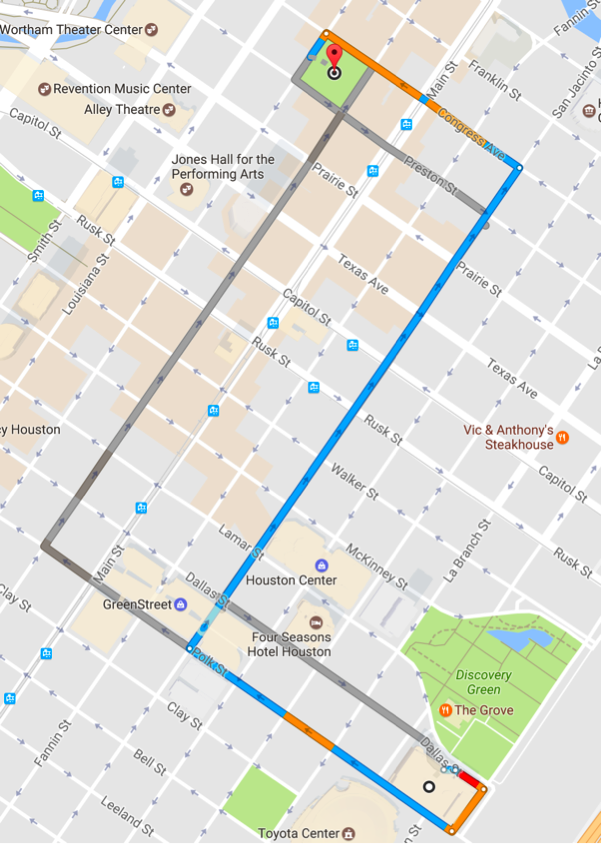map to Historic Market Square in Houston, TX, for p card solutions conference