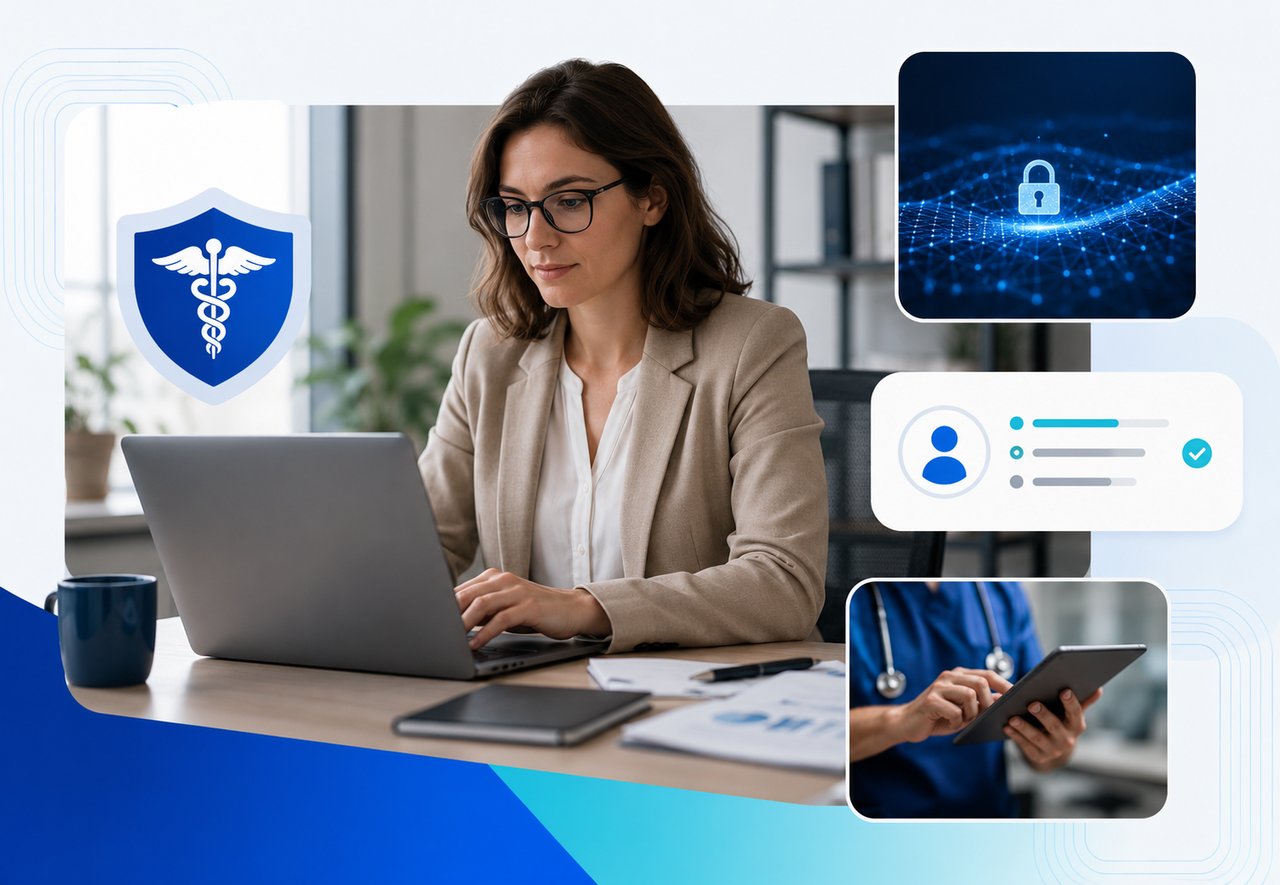 Modern workspace with data security for Healthcare HIPAA compliance for expense reports