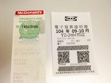 taiwan receipt and lottery ticket used as expense reporting systems