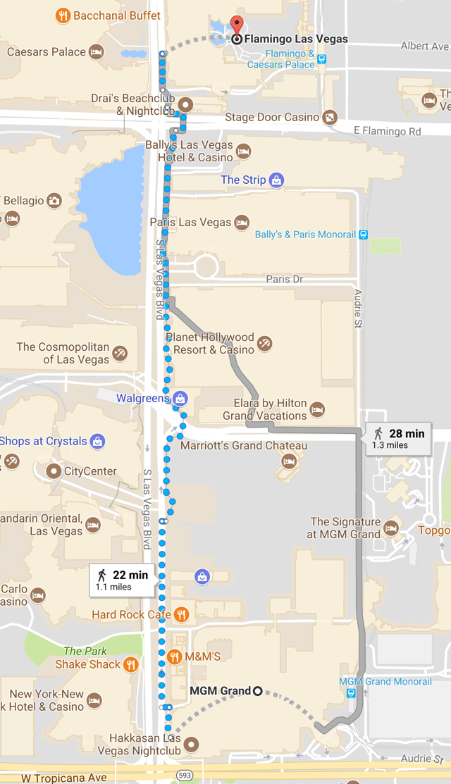 map to Flamingo Hotel-Casino for time and expense reporting conference