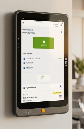 Employee using a shared time clock