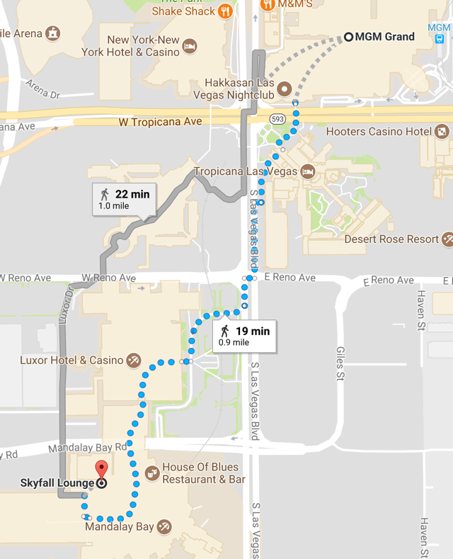 map to Skyfall Lounge in Las Vegas for expense software conference