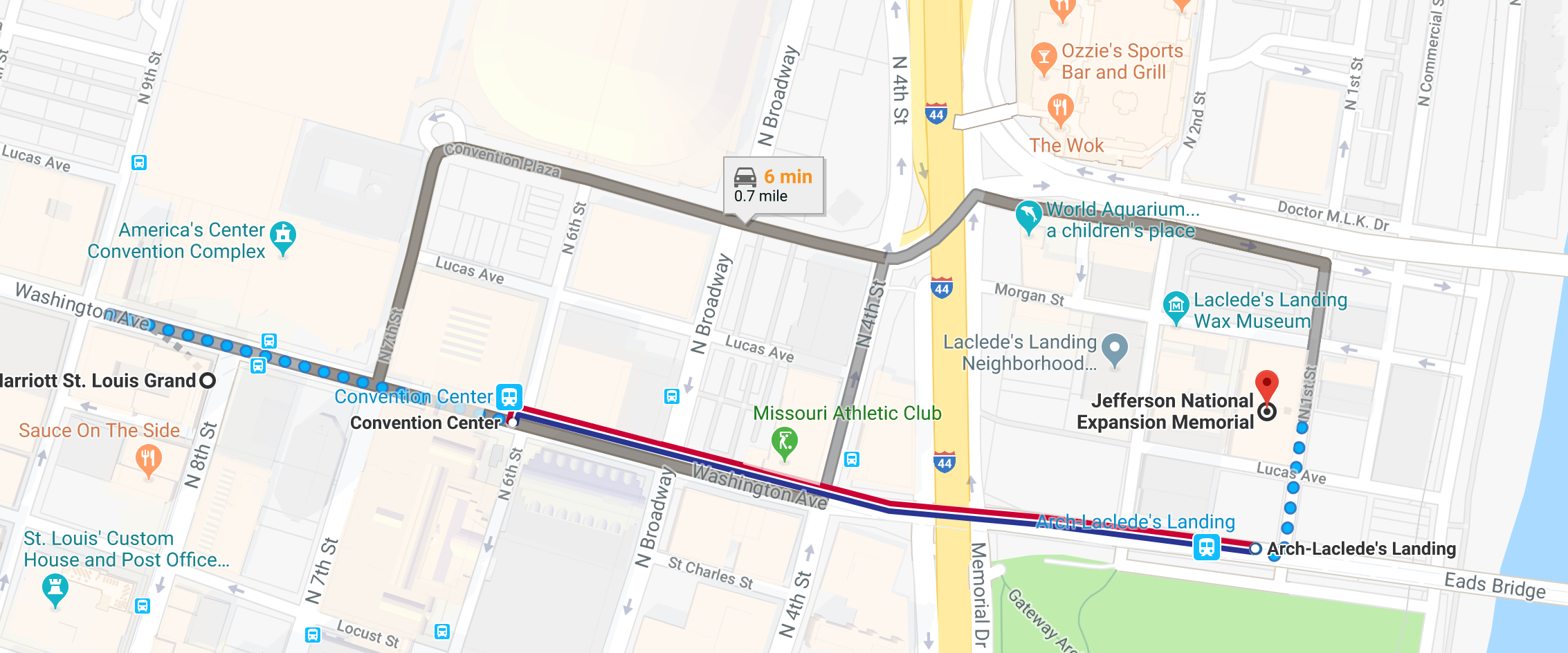 map to Arch-Laclede's Landing for expense management system conference